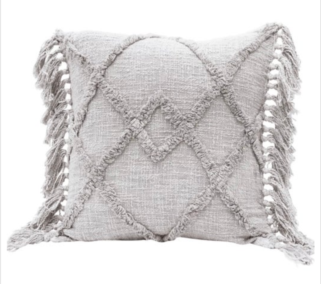 Gray Fringe Pillow