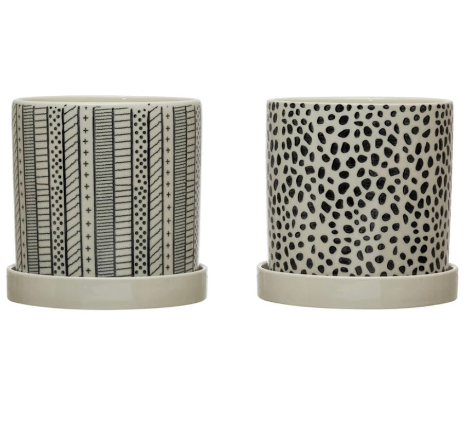 Modern B&amp;W Pot and Saucer